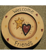 Primitive Wood Plate P10WF -Welcome Friends with hearts and stars  - £9.41 GBP