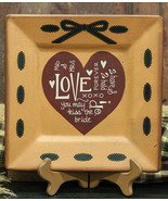 Primitive Wood Plate 32669 Love And Ribbon Square Plate - $12.95