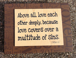 Primitive Wooden Box Sign 32509S - 1 Peter 4:6 Above all love each other deeply - £7.18 GBP