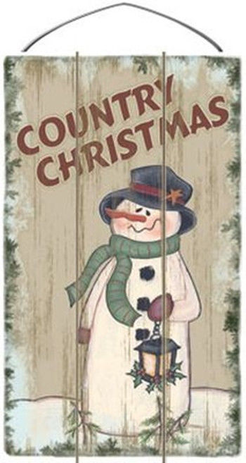 Wood Christmas Sign - 17-002 Country Christmas Snowman - £18.28 GBP