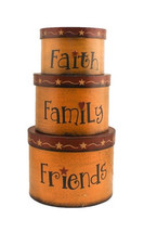 Primitive Nesting Boxes  TWA1462-Faith Family Friends s/3box Paper Mache&#39; - $19.95