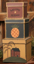 Primitive Nesting Boxes B1305-Welcome Friends s/3 Paper Mache' - $19.95