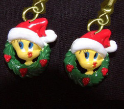 TWEETY BIRD SANTA CAP EARRINGS-Funky Christmas Holiday Jewelry - £5.57 GBP