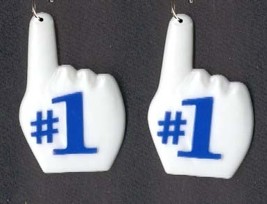 #1 BIG FINGER EARRINGS - Sports Cheerleader Fan Jewelry - BLUE - £5.48 GBP