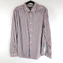 Perry Ellis Mens Button Down Shirt Plaid Stretch Blue Orange White Size L - £7.78 GBP