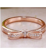 Beautiful delicate bow S925 rose gold ring encrusted with CZ stones,in a... - £11.00 GBP