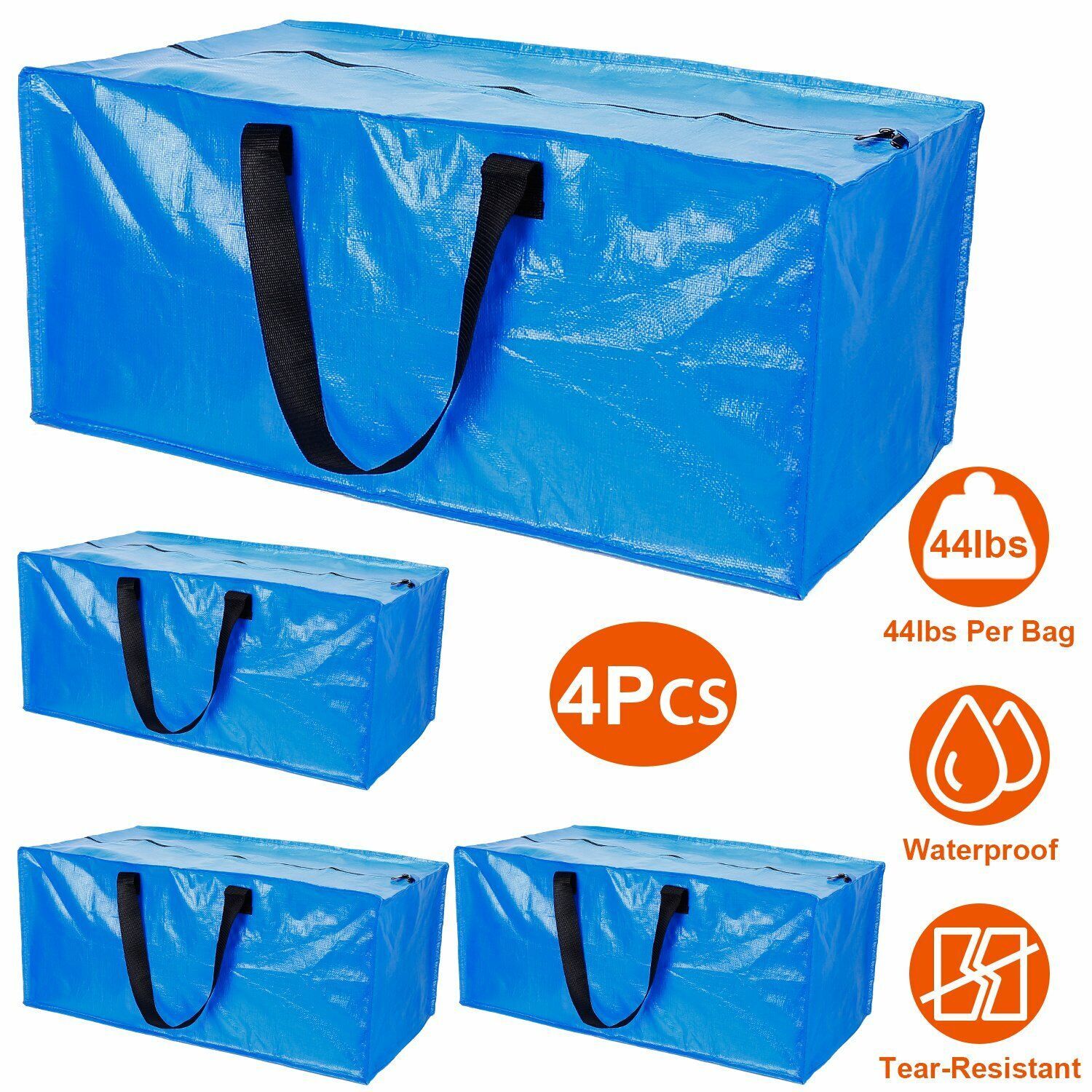 4x Moving Bags Heavy Duty Container Plastic Totes Zippered Storage Bag Reusable - £50.31 GBP