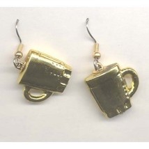 DRINK MUG EARRINGS-Coffee Tea Cups Food Charm Funky Jewelry-GOLD - $73.09 MXN