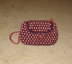 Ladies Vintage 1970&#39;s Purple Wooden Beaded Small Evening Purse - £15.71 GBP