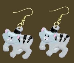 CAT EARRINGS-GRAY TABBY-Pet Kitty Animal Charm Funky Jewelry-BIG - £5.58 GBP