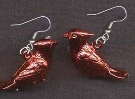 Cardinal Perched Funky Earrings Mini Metallic Bird Charm Jewelry - £4.80 GBP