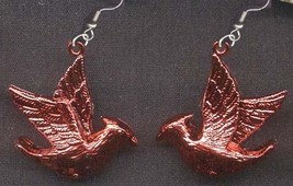 CARDINAL FLYING EARRINGS-Mini Metallic Bird Charm Funky Jewelry - £4.55 GBP