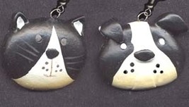 CAT DOG EARRINGS-Huge House Pet Animal Charm Jewelry-BLACK WHITE - $6.97