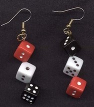 DICE EARRINGS-BIG Lucky Craps Casino Funky Jewelry-RED/BLK/WHITE - £5.45 GBP