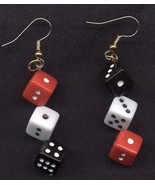 DICE EARRINGS-BIG Lucky Craps Casino Funky Jewelry-RED/BLK/WHITE - $6.97