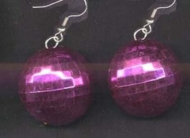 Disco Ball Earrings Retro Dj Costume Funky Jewelry Huge Hot Pink - £4.73 GBP