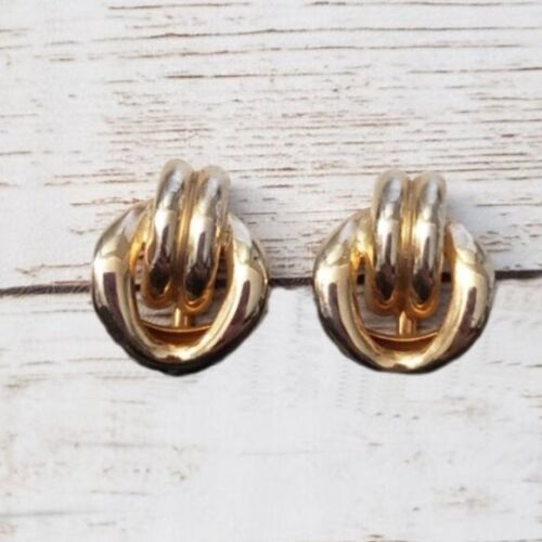 Primary image for Vintage Screw On Earrings Gold Tone Interlocking Hoop Design
