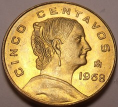 Unc Mexico 1968 5 Centavos~Brass Coin~White Josefa~Free Shipping - £2.90 GBP