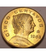 Unc Mexico 1968 5 Centavos~Brass Coin~White Josefa~Free Shipping - £2.89 GBP