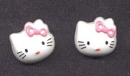 HELLO KITTY BUTTON EARRINGS-Tiny Novelty Cat Charm Funky Jewelry - £3.17 GBP