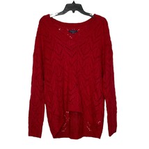 American Eagle Open Knit Sweater Size Medium Jegging Fit Red V-Neck Womens - £15.49 GBP