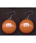 m&amp;m EARRINGS-Chocolate Candy Junk Food Charm Costume Funky Jewelry-ORANG... - £5.57 GBP