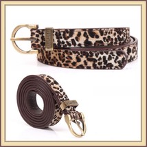  Fashionable Leopard Style with Metal Buckle 3cms Wide Genuine Cow Leather Belt image 1