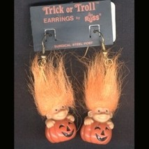 TROLL JACK-O-LANTERN EARRINGS-Halloween Pumpkin Funky Jewelry-OR - £8.79 GBP