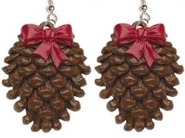 PINECONE EARRINGS-Fall Winter Holiday Pine Tree Funky Jewelry-LG - £3.99 GBP