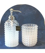 Envogue White Clear Glass Farmhouse Soap Pump Toothbrush Hobnail Diamond... - £44.79 GBP