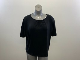Halston Women&#39;s Short Sleeve Blouse Size Medium Black Rayon Blend Top - £6.90 GBP