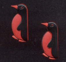 PENGUIN EARRINGS-Winter Holiday Bird Button Funky Jewelry-RED/BK - £3.90 GBP