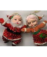 Vintage Bead Sequin Push Pin Christmas Tree Ornament Mr Mrs Clause Seque... - $639.07 MXN