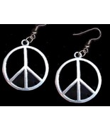 PEACE SIGN FUNKY EARRINGS-Pewtr Flower Child Charm Hippy Jewelry - $6.97
