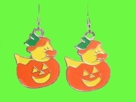 DUCKY JACK-O-LANTERN EARRINGS-Halloween Pumpkin novelty Jewelry - £3.89 GBP