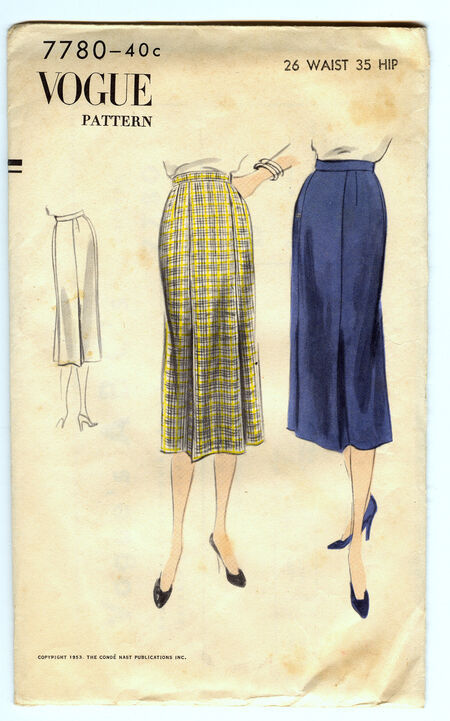 Vintage Vogue 7780 Slim skirt size waist 26 Hip 35 1953 - $15.00