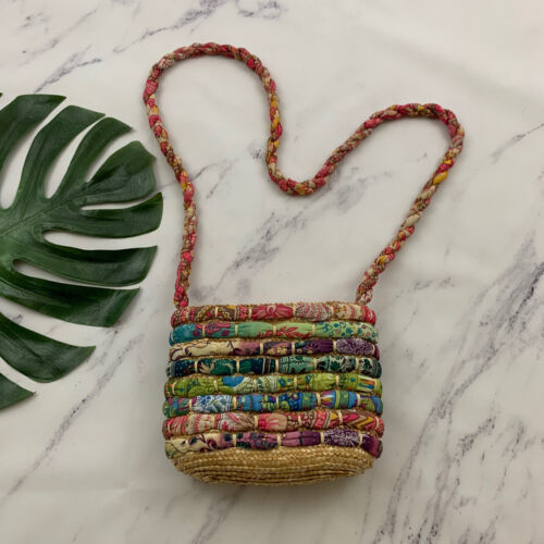 Primary image for DP Dorfman Pacific Straw Summer Bag Purse Rainbow Colorful Floral Boho