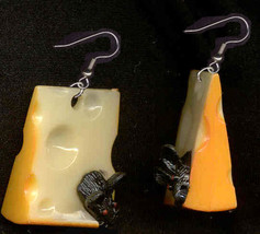 Cheese Wedge &amp; Mouse Funky Earrings Cute Funny Food Jewelry Huge - £8.62 GBP