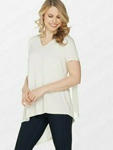 Lisa Rinna Collection V-Neck Top with Chiffon Back Detail, Ivory, 2X, A303168 - £8.99 GBP