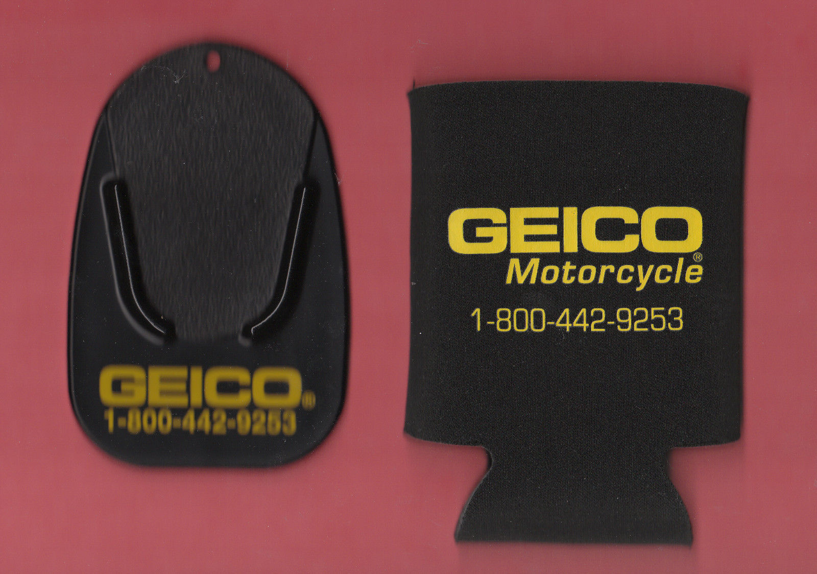 Geico Motorcycle new Kickstand Plate and Koozie - $2.09