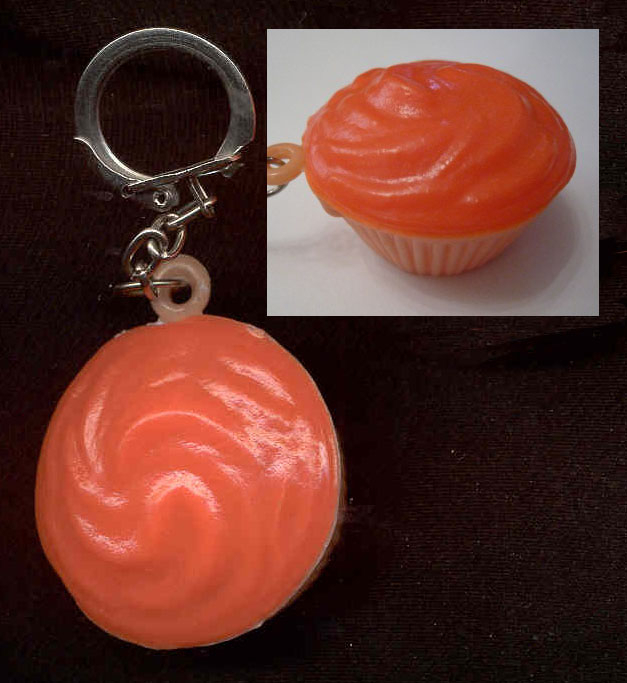 Primary image for CUPCAKE KEYCHAIN-Vintage Funky Food Novelty Costume Jewelry-HUGE