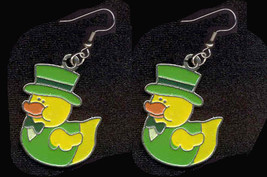 Ducky Leprechaun Earrings Top Hat Cute Shamrock Charm Jewelry Lt - £3.90 GBP