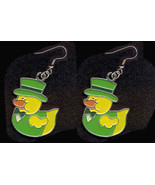 DUCKY LEPRECHAUN EARRINGS-TOP HAT-Cute Shamrock Charm Jewelry-LT - £3.95 GBP