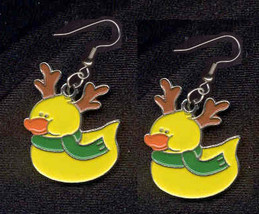 Ducky Reindeer Earrings Rudolph Cute Holiday Charm Funky Jewelry - £3.96 GBP