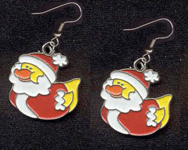 DUCKY SANTA EARRINGS-Cute Christmas Holiday Charm Funky Jewelry - £3.90 GBP