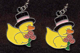 DUCKY TOP HAT w-ROSES EARRINGS-Funky Costume Party Charm Jewelry - £3.90 GBP