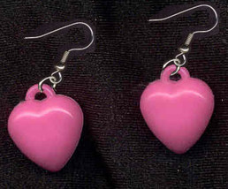 HEART EARRINGS-Fun Pastel Puffy Love Charm Novelty Jewelry-DK-PK - £3.93 GBP