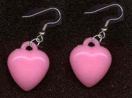 HEART EARRINGS-Cute Pastel Puffy Love Charm Novelty Jewelry-PINK - £3.97 GBP