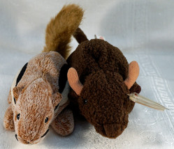 2 Ty Beanie Babies Chipper the Squirrel &amp; Roam the Buffalo - £10.54 GBP