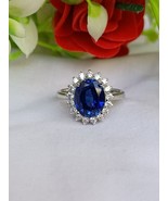 4CT 10*8 Simulated Oval Blue Sapphire Diamond 925 Silver Engagement Ring... - £32.32 GBP